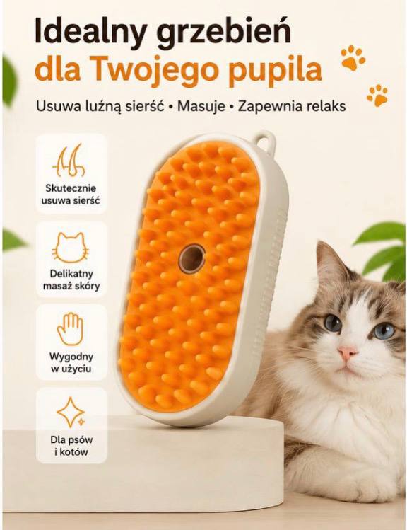 PetGlow - Parowa szczotka do pielęgnacji psów i kotów 3w1 - Szczotka z funkcją mgiełki.