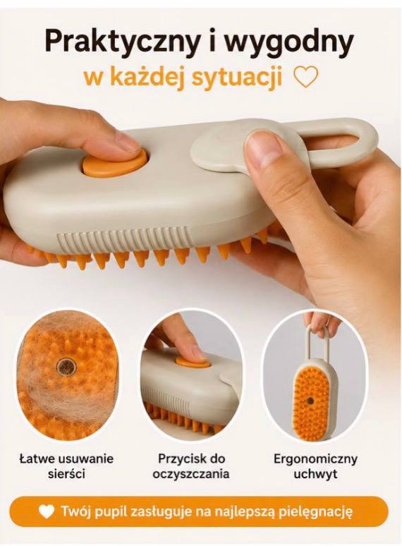 PetGlow - Parowa szczotka do pielęgnacji psów i kotów 3w1 - Szczotka z funkcją mgiełki.